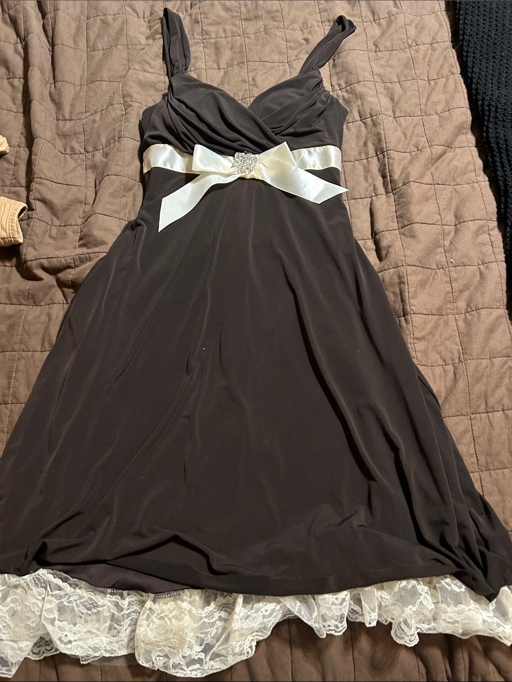 My Michelle Black Lace-Trim Flare Dress with Ivory Lace